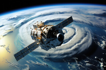 Obraz premium satellite in orbit above hurricane