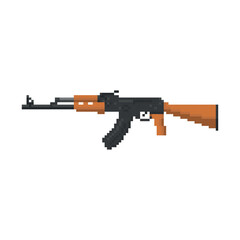 AK 47. Pixel art.  Icon for 8 bit game on white background. Embroidery.