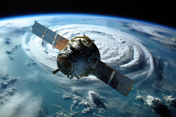 satellite in orbit above hurricane