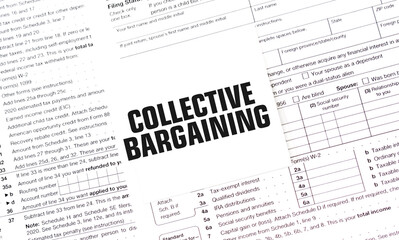 COLLECTIVE BARGAINING on white sticker with documents