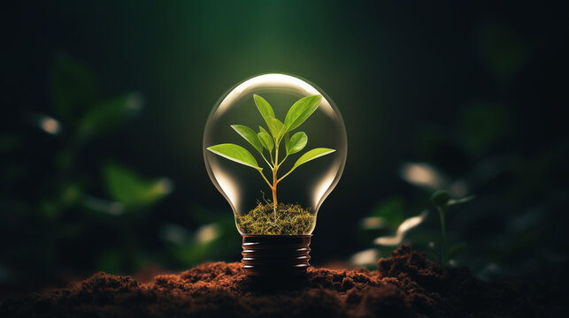 sustainable energy and environment conservation concept, light bulb as new idea, generative AI