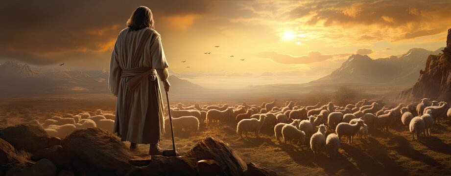 Jesus shepherd with flock