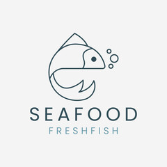 fish sea line art logo vector illustration template design. sea food icon design