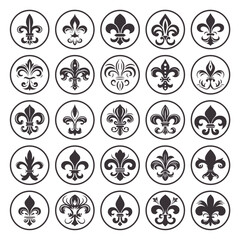 Fleur De Lis Set. Heraldic Lily Collection, Vector Illustration