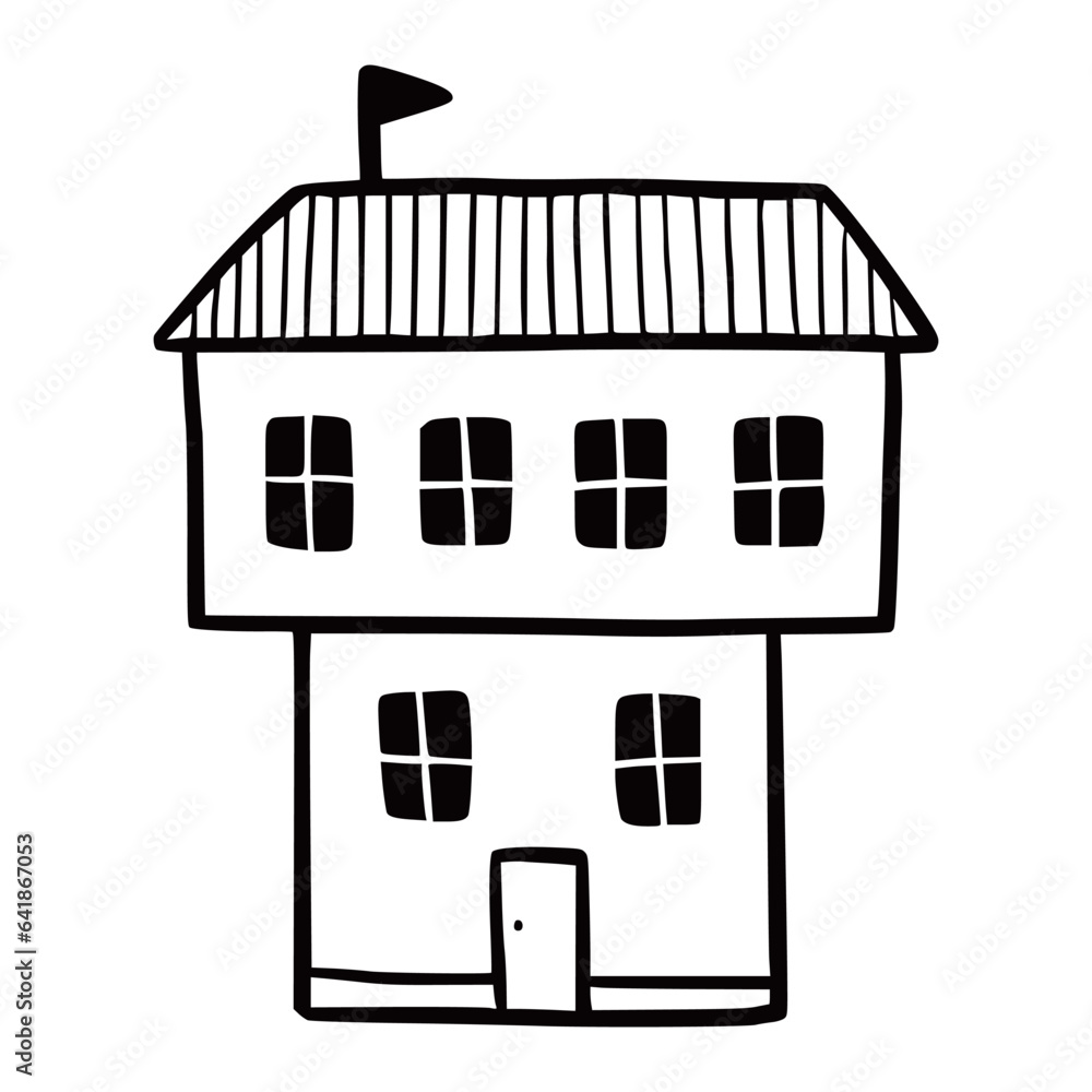 Wall mural hand drawn cute house. doodle sketch style home. house building with window, roof. vector illustrati