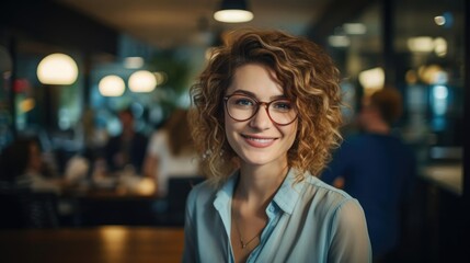 confident woman professional in casual dress in an accounting office