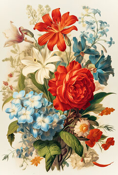 A Colorful Bouquet of Flowers,Flower Oil Painting Illustration