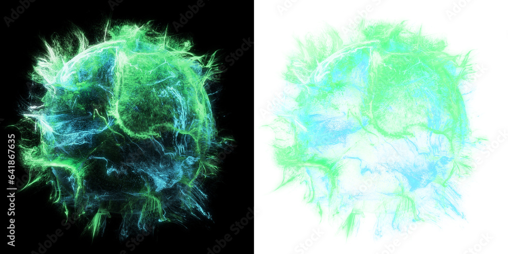 Aufkleber a mesmerizing abstract orb composed of energetic particles in dynamic green and blue hues. isolated 