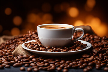 Fototapeta premium International coffee day. 1 October. is an occasion that is used to promote and celebrate coffee as a beverage, with events now occurring in places around the world. cup of coffee, energy, arabica.