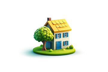 Cute traditional small house 3d rendering model