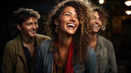 Fototapeta premium Día de la Raza international day Various different layers of violence, ethnic groups of people are united together, working, laughing and having fun. different nationality equality discrimination.