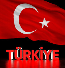 Obraz premium Turkey Flag and 3D text presentation. Translate: Turkiye Bayragi - A visual design.