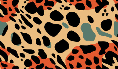 Roaring Fashion Statement: Cheetah Shapes in a Bright Leopard Seamless Pattern, Inspired by the 60s and 70s, Perfect for Clothing and Home Deco
