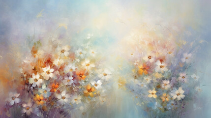 Pastel painting with a delicate depiction of flowers. Background with flowers. Flower painting in summer pastel colors.