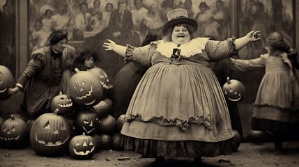 children kids halloween scary vintage photography masks 19th century horror costumes party - obrazy, fototapety, plakaty