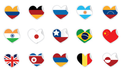 Fototapeta premium Set of heart shapes with different flags Vector