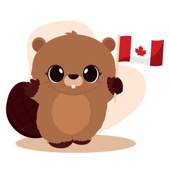 Cute beaver cartoon with the flag of Canada Vector © DAVIDS