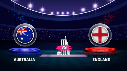 australia vs england cricket championship match with flag shield on beautiful stadium background © Faysal