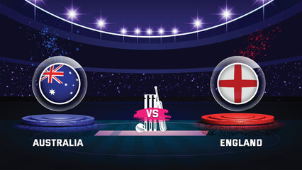 australia vs england cricket championship match with flag shield on beautiful stadium background