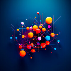 Obraz na płótnie Canvas Abstract Concept Design in Light Blue and Orange Molecular Structures Spherical Sculptures Minimalism with Movement Social Network Analysis Digital Art Generative AI Cover Poster