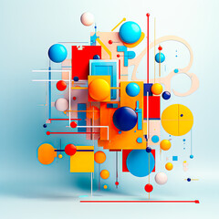 Obraz premium Abstract Concept Design in Light Blue and Orange Molecular Structures Spherical Sculptures Minimalism with Movement Social Network Analysis Digital Art Generative AI Cover Poster