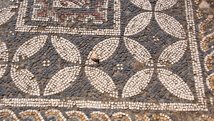Tile mosaic floor in the Roman ruins at Oudna, outside of Tunis, Tunisia