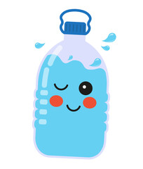 Funny Water Bottles With Cute Faces Vector Illustration In Flat Style
