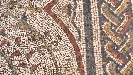 Tile mosaic floor in the Roman ruins at Oudna, outside of Tunis, Tunisia