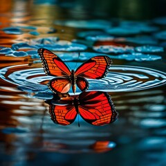 Fototapeta na wymiar butterfly on the water and flying,Ai generated