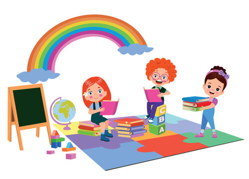 Vector Illustration Of Kids Playing in the clasroom