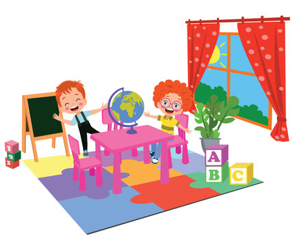 Vector Illustration Of Kids Playing in the clasroom