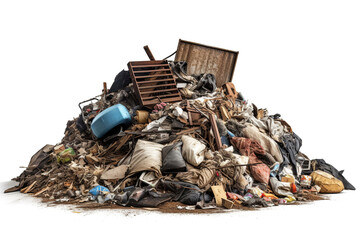 A pile of garbage on white background , concept of pollution 