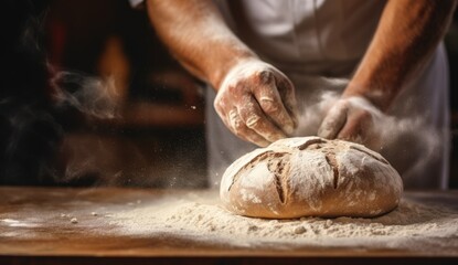 a person spread flour on a bread in a kitchen Generative AI