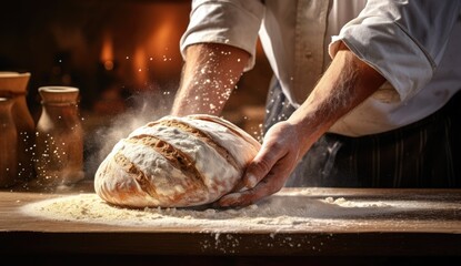 a person spread flour on a bread in a kitchen Generative AI