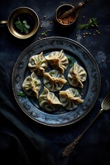 Dumplings on the plate with a  sauce 