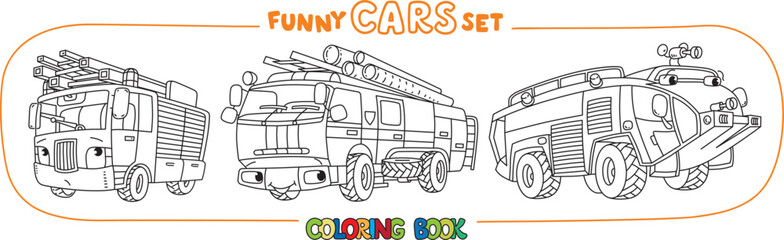 Fire truck or fire engine coloring book set