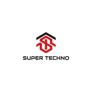 TS ST initial logo, hexagon S shape logo red isolated on a white background applied for home furnishing technology logo design inspiration template