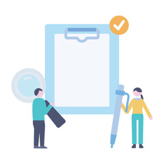 書類をチェックする男性と女性