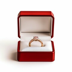Red Engagement Ring Box Isolated on White Background. Generative ai