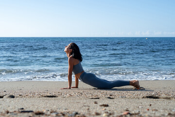 Fototapeta na wymiar athletic brunette girl doing fitness doing exercises leading a healthy lifestyle