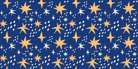 Night Sky Stars Collage: Trendy Matisse-style Abstract Seamless Pattern. Contemporary Hand-drawn Cutout Artwork for Organic Wallpaper Prints