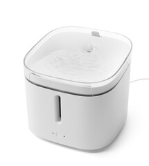 Electric water dispenser for pets, fountain drinker for cats, isolated on white background