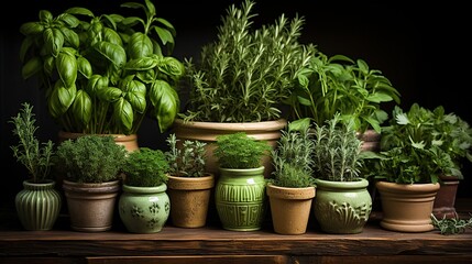 collection of potted herbs arranged