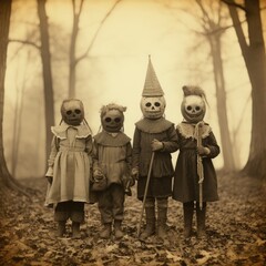 children kids halloween scary vintage photography masks 19th century horror costumes party