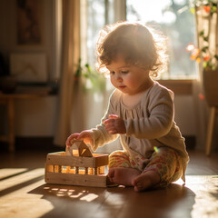 Dziewczynka bawiąca się zabawką Montessori