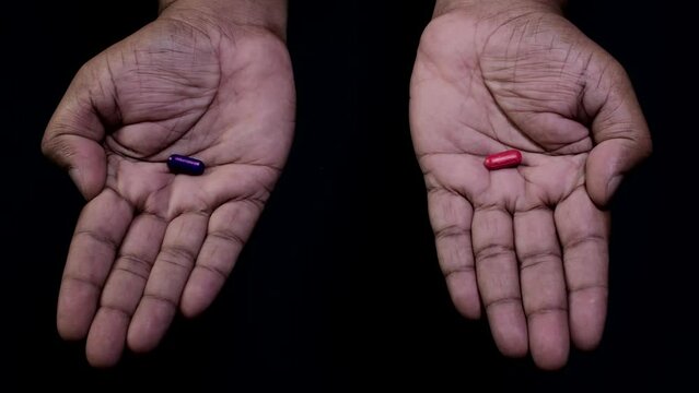 Hands Offer Red or Blue Pill Choice