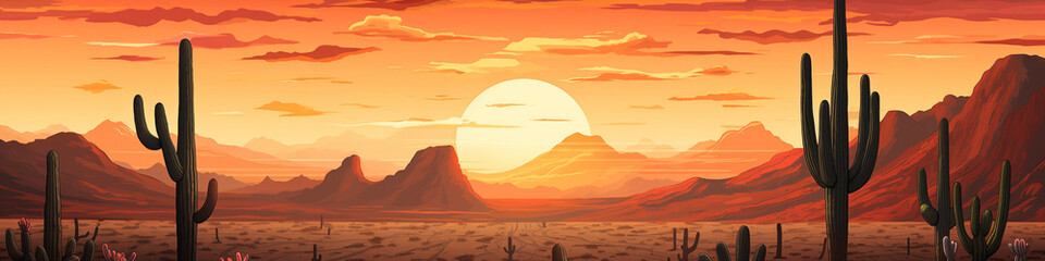 Fototapeta na wymiar An Illustration of an Oversized Cactus Against a Grainy Desert Sunset