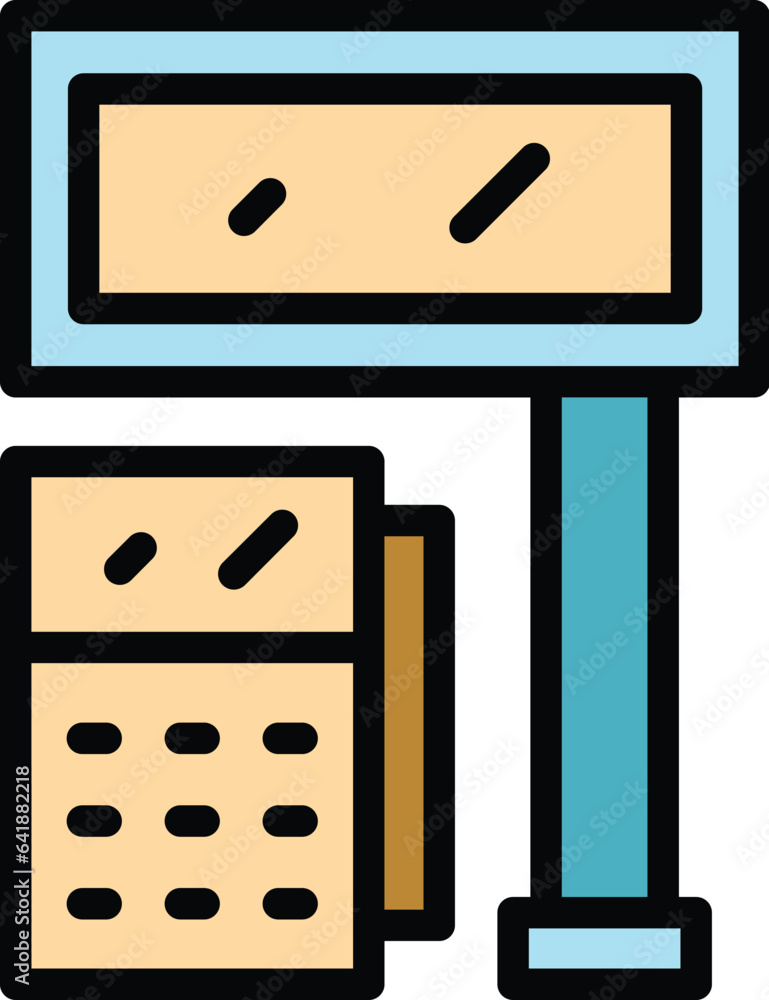 Poster till pos service icon outline vector. screen cash. machine register color flat