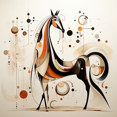 horse stallion abstract caricature surreal playful painting illustration tattoo geometry painting - obrazy, fototapety, plakaty