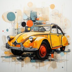 retro car abstract caricature surreal playful painting illustration tattoo geometry painting modern